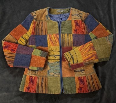 Womens Vintage 1990s KRISS Patchwork Tapestry Jacket Boho Textured Size 36