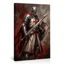 Templar Knight Crusader Canvas Prints Medieval Warrior Sword Shield Wall Art 