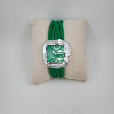 Judith Ripka Green Silicone Strap Stainless Steel Watch