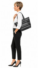 Kate Spade Black Silver Glitter Stripe Tote Bag Zip Top Metallic Shimmer Stripe