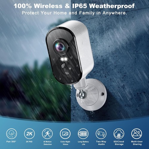 4 PACK Wireless Outdoor Security Camera, 2K Battery Powered Indoor/Outdoor Use - Picture 4 of 9