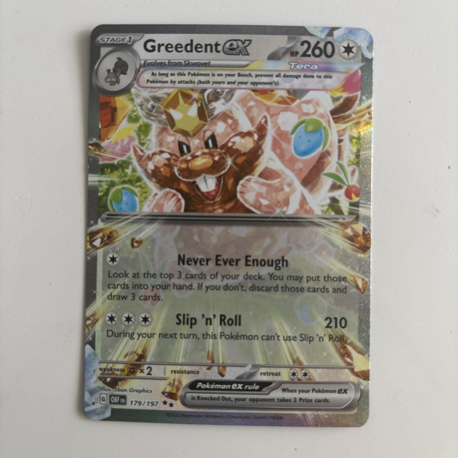 Greedent ex 179/197 Double Rare Obsidian Flames Pokemon Holo Near Mint