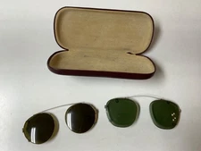 Vintage Clip-On Sunglasses w/Case Green Glass Aviator Lot x 2