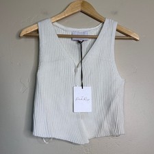NEW Cream Ribbed Button Up Sleeveless Sweater Vest Small