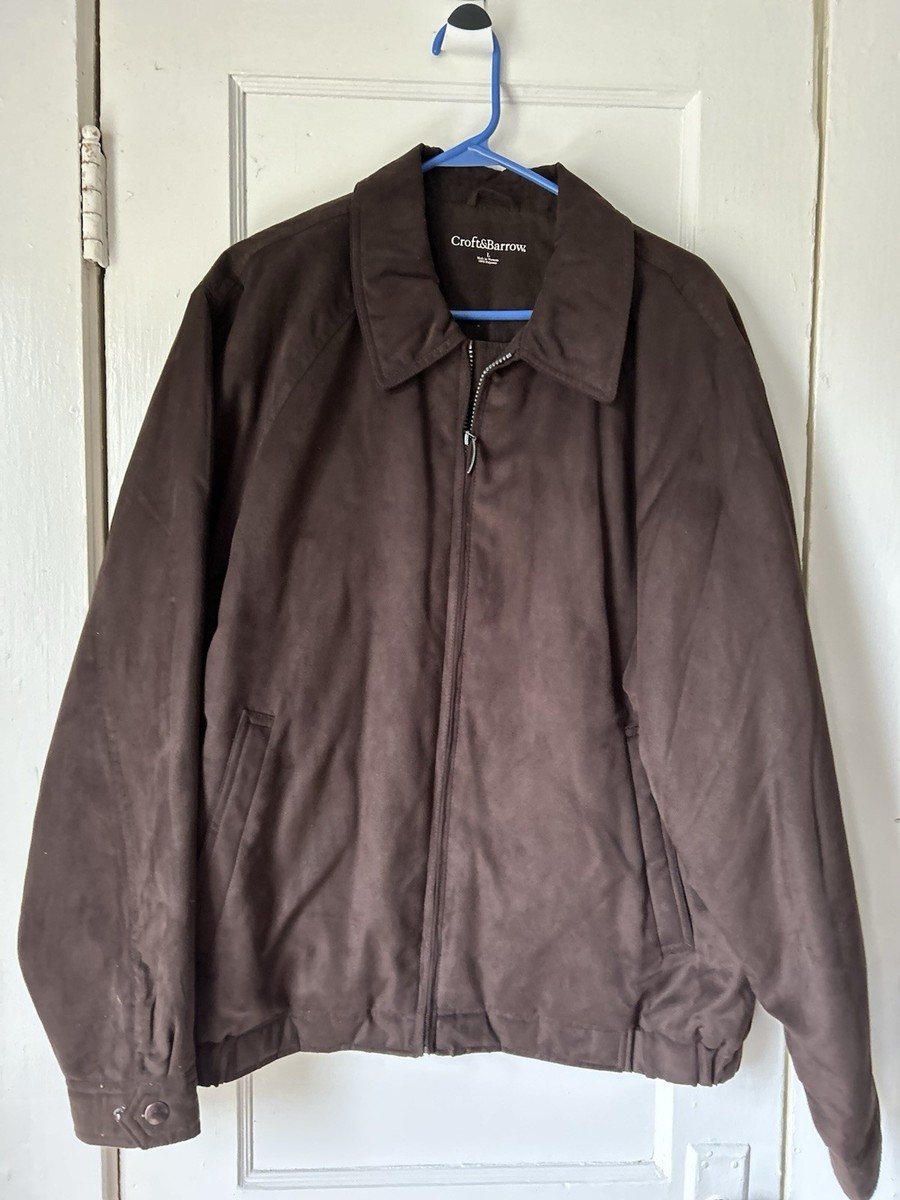 Croft & Barrow Men's Brown Suede Leather Bomber Jacket Size L | eBay