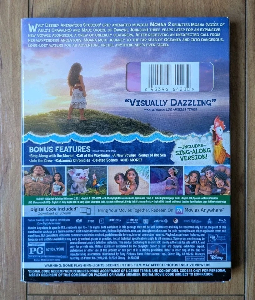 Moana 2 Blu Ray + DVD + digital code With Slipcover New and Sealed - Image 2 of 4