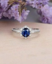 2Ct Round Cut Simulated Blue Sapphire Halo Engagement Ring 14K White Gold Plated