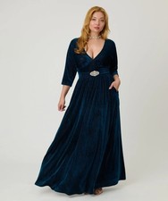 UNIQUE VINTAGE TEAL VELVET BATWING SLEEVE MAXI DRESS – PLUS & REG - NEW