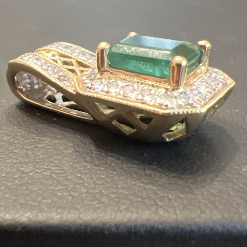 Vintage 14k Gelbgold 1ctw natürlicher Smaragd & 0,25ctw Diamanten Anhänger - Bild 6 von 17