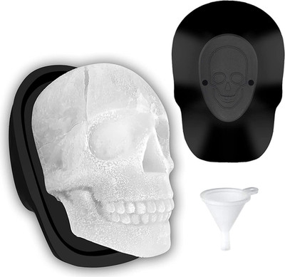 3D Skull Ice Cube Mold Silicone Ice Trays with Funnel Big Mouth Whiskey Maker