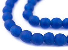 Dark Azul Recycled Glass Beads 11mm Ghana African Sea Glass Blue Round Handmade