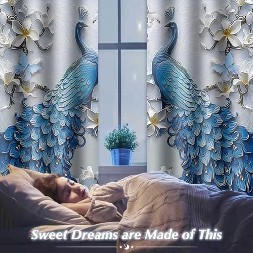 Peacock Blackout Curtains - Boho Peacock & Floral Butterfly Print Window - Picture 6 of 7