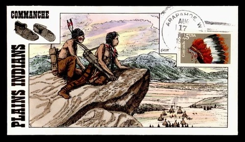 DR WHO 1990 FDC INDIAN HEADDRESS COLLINS HAND COLORED CACHET ARAPAHOE WY M75662