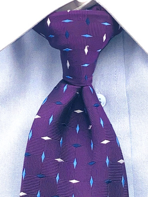 JOS A BANK Executive Collection  Tie 100% Silk, Geometric/Purple with Blue white