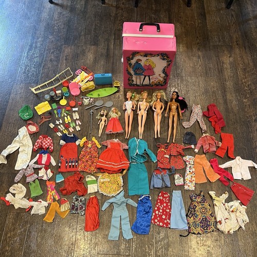 Vintage 1968 The World Of Barbie Double Doll Case Lot Dolls And Accessories