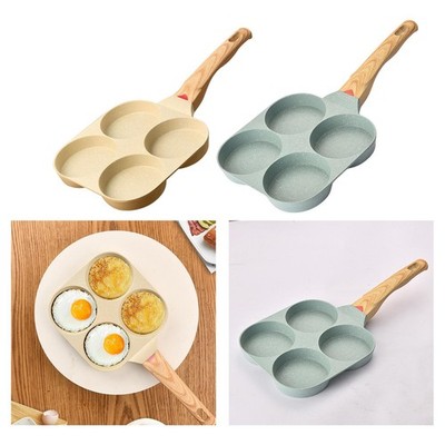 4 Loch Frühstück Bratpfanne Frühstücksbereiter Kochgeschirr Omelett Pfanne mit Holzgriff