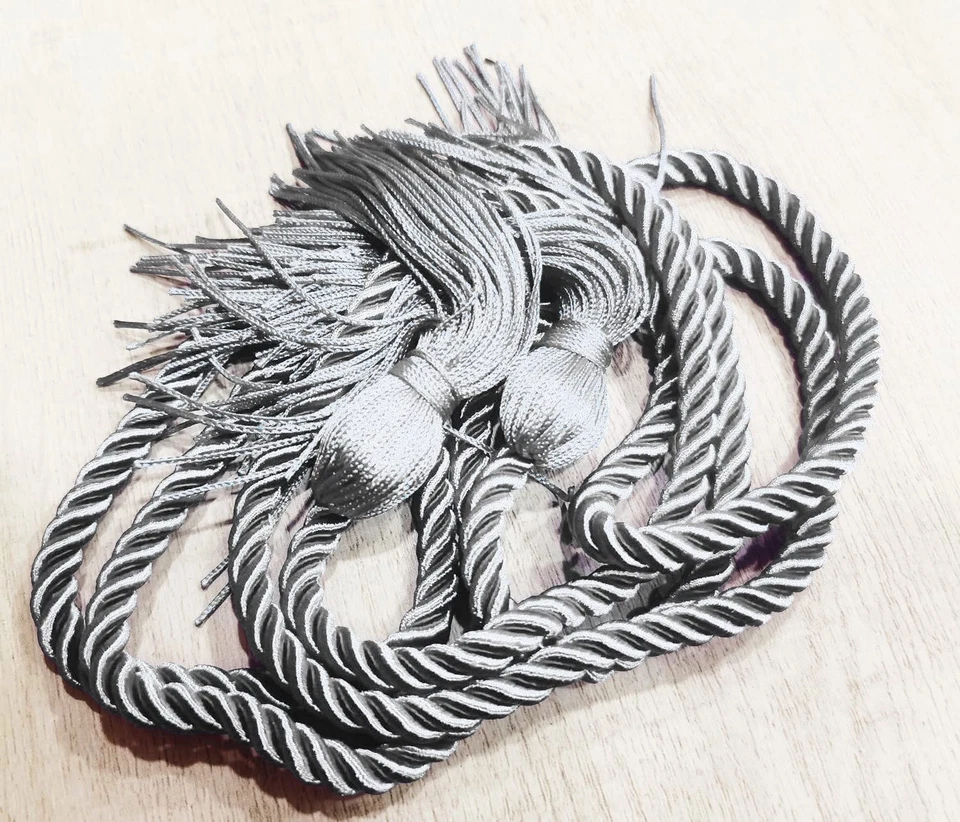 Cordones de honor de graduación hechos a mano, 2 piezas 68 pulgadas, negros y plateados Foto 3 de 4