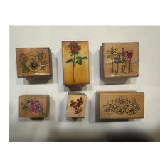 Lot of 6 Wood Rubber Stamps Flowers Plants Floral Craft Designs