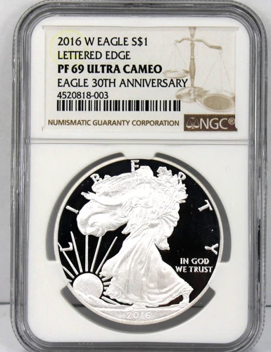 2016 W Proof American Silver Eagle, Lettered Edge - NGC Graded PF69 UCAM !!