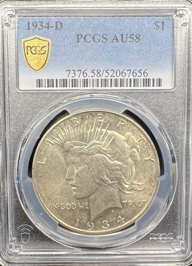 1934-D $1 PCGS AU 58 1934 D PEACE DOLLAR SILVER COIN!