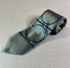 Gene Meyer New York 100% Silk Tie Silver Grey Black Circle Print Italy 9.5cm
