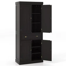 72" Tall Kitchen Pantry Storage Cabinet Freestanding Cupboard w/ 4 Doors