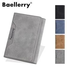 Leather Mens Card Wallet Slim Trifold Card Case Wallets For Men With ID Window