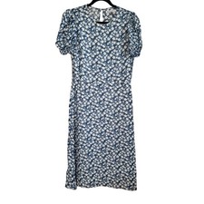 Reformation Floral Midi Short Sleeve Dress Blue White Sz 8