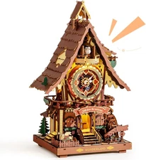 Cuckoo Clock Mechanical 3D Wooden Puzzle Kit for Adults, DIY Wooden Clock Model