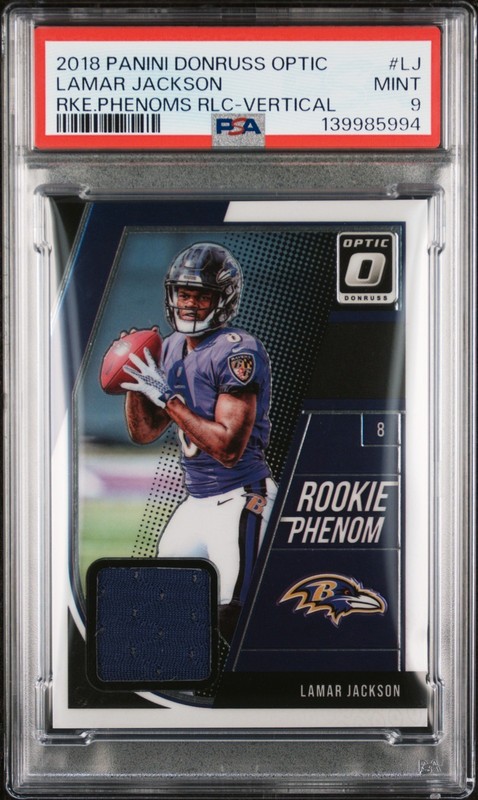 2018 PANINI DONRUSS OPTIC LAMAR JACKSON RKE PHENOMS RLC VERTICAL PSA 9