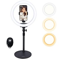 10" Desktop Selfie Ring Light with Stand and Holder for iPhone Android, 3 Lig...