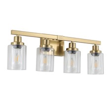 24" Gold 4-Light Vanity Light, Clear Glass Shade for Bathroom Mirror