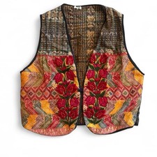 Vintage Tapestry Floral Vest   boho embroidered vest XL