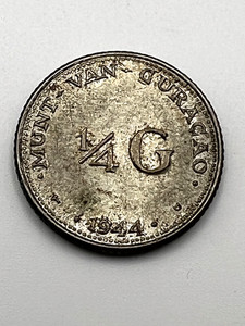 VINTAGE 1944 CURACAO 1/4 GULDEN SILVER COIN, D DENVER MINTED