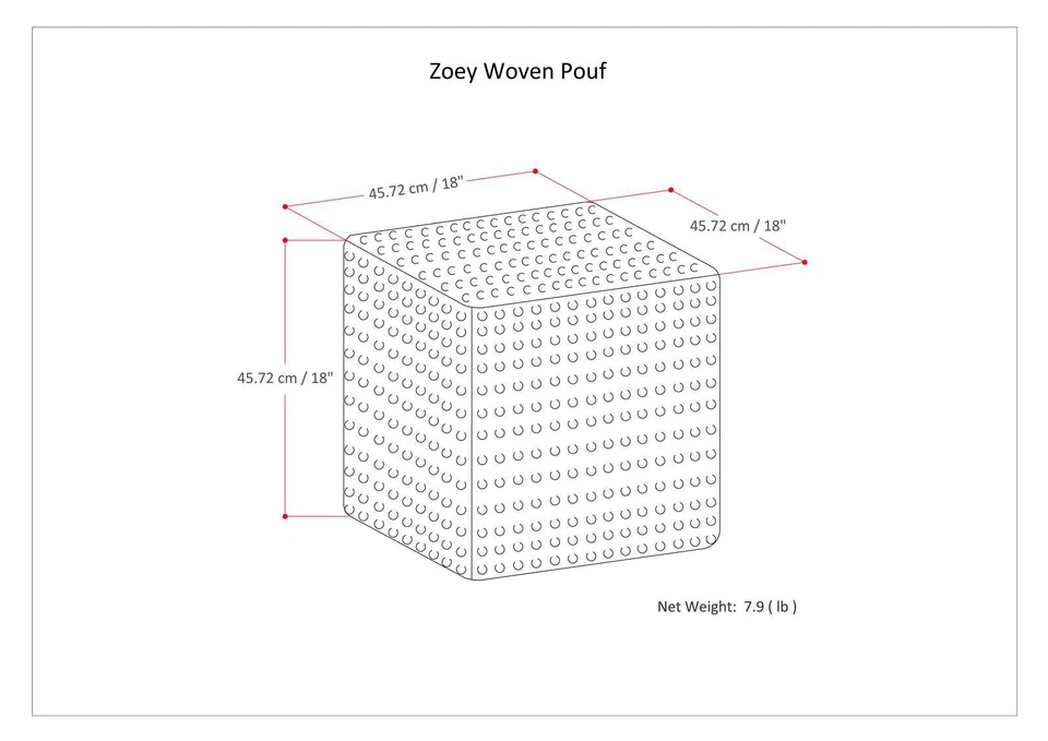 Zoey Maroon Woven Cube Pouf Ottoman - Modern Home Decor - Image 3 of 4