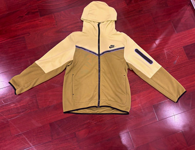 Nike Tech Fleece Men's M Full Zip Hooded Track Jacket Beige/Green Colorblock