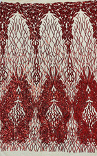 FEATHERS - Design Sequins Embroider 4 Way Stretch Mesh Fabric By Yard