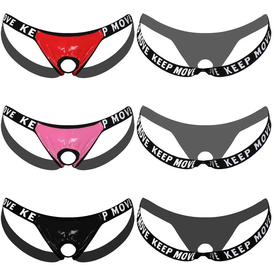 DE Wetlook Herren String Tanga Lack Leder Optik Sexy Unterwäsche Männer Slips - Bild 3 von 4