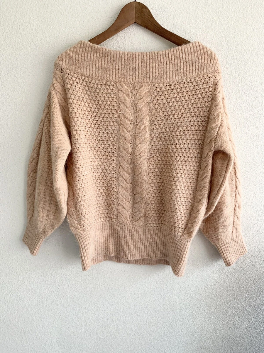 Anthropologie Sleeping On Snow Blush Off the Shoulder Cable Knit Sweater S
