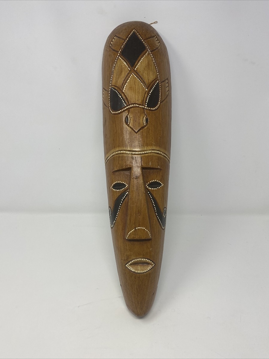 African Wooden Face Mask Large Hand-carved Tribal Wall Hanging