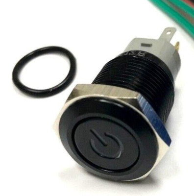 Black 16mm 12V BLUE Power symbol LED on/off Push button switch | eBay