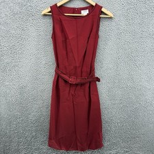 Ann Taylor LOFT Women's Red Belted Sheath Dress Size 0 Knee Length Wool Blend