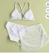 Girls Teen Size 14-16 3 Piece Swimsuit White Bikini Bathing Suit Swim