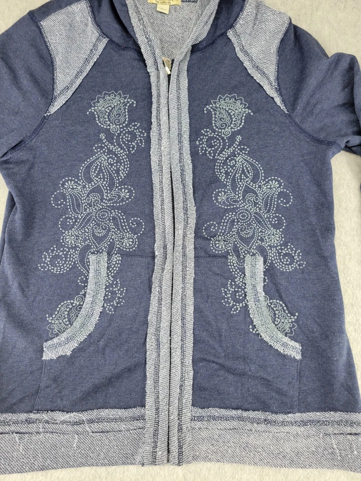 Женская толстовка с капюшоном на молнии One World маленькая темно-синяя с цветочным узором Live And Let Live с длинным рукавом - Изображение 3 из 4