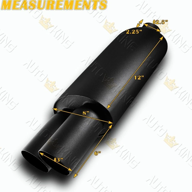 SILENCIADOR ESCAPE 3" DOBLE PUNTA PLANA NEGRO ACERO INOXIDABLE 2.5" ENTRADA UNIVERSAL Foto 3 de 4