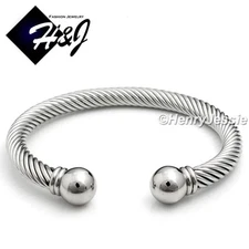MEN WOMEN Stainless Steel Silver Twisted Cable Round Cuff Adjustable Bracelet*80