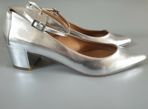 silver block heel pumps