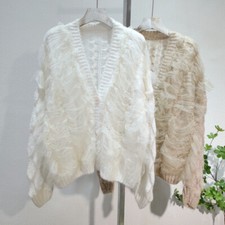 Cardigan Giacca In Maglia Mesh Lucido A Pieghe Donna Maglione Chunky Morbido
