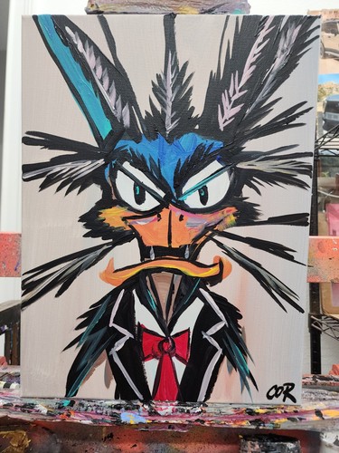 CORBELLIC EXPRESSIONISM 12X16 WILD DUCK ABSTRACT CARTOON ORIGINAL PAINTING ART - Picture 3 of 9