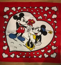 Vintage 80s/90s Mickey Minnie LOVE Bandana Scarf The Walt Disney Company NOS